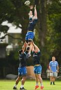 6 September 2021; Martin Moloney practices a lineout lifted by Michael Alaalatoa, left, and Peter Dooley during the Leinster Rugby training session at UCD in Dublin. Photo by Harry Murphy/Sportsfile