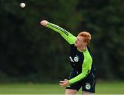6 September 2021; Aaron Cawley of Ireland Wolves warms-up before the one day match between Ireland Wolves and Zimbabwe XI at Belmont Park in Belfast. Photo by Piaras Ó Mídheach/Sportsfile