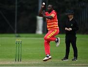 6 September 2021; Tendai Chatara of Zimbabwe XI bowls during the one day match between Ireland Wolves and Zimbabwe XI at Belmont Park in Belfast. Photo by Piaras Ó Mídheach/Sportsfile
