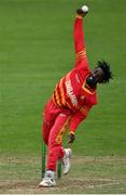 6 September 2021; Wesley Madhevere of Zimbabwe XI bowls during the one day match between Ireland Wolves and Zimbabwe XI at Belmont Park in Belfast. Photo by Piaras Ó Mídheach/Sportsfile