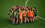 5 September 2021; Meath players huddle before the TG4 All-Ireland Ladies Senior Football Championship Final match between Dublin and Meath at Croke Park in Dublin. Photo by Stephen McCarthy/Sportsfile