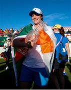 6 September 2021; Leona Maguire of Team Europe celebrates with the Solheim Cup after victory on day three of the Solheim Cup at the Inverness Club in Toledo, Ohio, USA. Photo by Brian Spurlock/Sportsfile