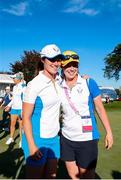 6 September 2021; Leona Maguire of Team Europe, left, poses for a photo with her twin sister Lisa after winning the Solheim Cup on day three of the Solheim Cup at the Inverness Club in Toledo, Ohio, USA. Photo by Brian Spurlock/Sportsfile