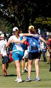 6 September 2021; Leona Maguire of Team Europe embraces her twin sister Lisa on the 14th green after winning her singles match on day three of the Solheim Cup at the Inverness Club in Toledo, Ohio, USA. Photo by Brian Spurlock/Sportsfile