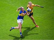 5 September 2021; Clodagh Fox of Wicklow in action against Duana Coleman of Antrim during the TG4 All-Ireland Ladies Junior Football Championship Final match between Antrim and Wicklow at Croke Park in Dublin. Photo by Stephen McCarthy/Sportsfile