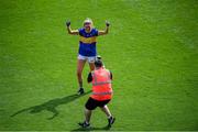5 September 2021; Meadhbh Deeney of Wicklow celebrates in front of Sportsfile photographer Piaras Ó Mídheach following the TG4 All-Ireland Ladies Junior Football Championship Final match between Antrim and Wicklow at Croke Park in Dublin. Photo by Stephen McCarthy/Sportsfile