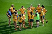 5 September 2021; Antrim manager Emma Kelly speaks to her players before the TG4 All-Ireland Ladies Junior Football Championship Final match between Antrim and Wicklow at Croke Park in Dublin. Photo by Stephen McCarthy/Sportsfile