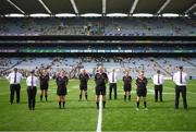 5 September 2021; Referee Shane Curley and officials before the TG4 All-Ireland Ladies Intermediate Football Championship Final match between Westmeath and Wexford at Croke Park in Dublin. Photo by Stephen McCarthy/Sportsfile