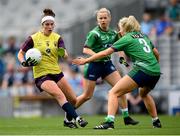 5 September 2021; Róisín Murphy of Wexford in action against Lorraine Duncan of Westmeath during the TG4 All-Ireland Ladies Intermediate Football Championship Final match between Westmeath and Wexford at Croke Park in Dublin. Photo by Stephen McCarthy/Sportsfile
