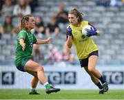 5 September 2021; Shauna Murphy of Wexford in action against Lucy McCartan of Westmeath during the TG4 All-Ireland Ladies Intermediate Football Championship Final match between Westmeath and Wexford at Croke Park in Dublin. Photo by Stephen McCarthy/Sportsfile