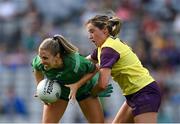 5 September 2021; Jo-hanna Maher of Westmeath in action against Aisling Halligan of Wexford during the TG4 All-Ireland Ladies Intermediate Football Championship Final match between Westmeath and Wexford at Croke Park in Dublin. Photo by Stephen McCarthy/Sportsfile