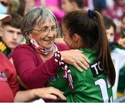 5 September 2021; Ciara Blundell of Westmeath is congratulated following the TG4 All-Ireland Ladies Intermediate Football Championship Final match between Westmeath and Wexford at Croke Park in Dublin. Photo by Stephen McCarthy/Sportsfile