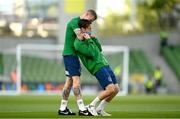 7 September 2021; James McClean, left, and Harry Arter of Republic of Ireland before the FIFA World Cup 2022 qualifying group A match between Republic of Ireland and Serbia at the Aviva Stadium in Dublin. Photo by Harry Murphy/Sportsfile