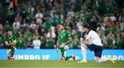 7 September 2021; Jeff Hendrick of Republic of Ireland takes a knee before the FIFA World Cup 2022 qualifying group A match between Republic of Ireland and Serbia at the Aviva Stadium in Dublin. Photo by Stephen McCarthy/Sportsfile