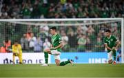 7 September 2021; Jamie McGrath of Republic of Ireland takes a knee before the FIFA World Cup 2022 qualifying group A match between Republic of Ireland and Serbia at the Aviva Stadium in Dublin. Photo by Stephen McCarthy/Sportsfile