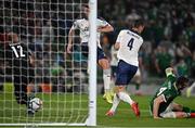 7 September 2021; Nikola Milenkovic of Serbia scores an own goal during the FIFA World Cup 2022 qualifying group A match between Republic of Ireland and Serbia at the Aviva Stadium in Dublin. Photo by Seb Daly/Sportsfile