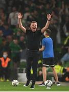 7 September 2021; Republic of Ireland manager Stephen Kenny celebrates his side's first goal the FIFA World Cup 2022 qualifying group A match between Republic of Ireland and Serbia at the Aviva Stadium in Dublin. Photo by Harry Murphy/Sportsfile