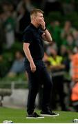 7 September 2021; Republic of Ireland manager Stephen Kenny celebrates his side's first goal the FIFA World Cup 2022 qualifying group A match between Republic of Ireland and Serbia at the Aviva Stadium in Dublin. Photo by Harry Murphy/Sportsfile