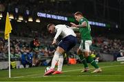 7 September 2021; Strahinja Pavlovic of Serbia in action against James Collins of Republic of Ireland during the FIFA World Cup 2022 qualifying group A match between Republic of Ireland and Serbia at the Aviva Stadium in Dublin. Photo by Stephen McCarthy/Sportsfile