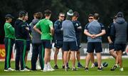 8 September 2021; Ireland head coach Graham Ford, centre, talks to his players before match one of the Dafanews International Cup ODI series between Ireland and Zimbabwe at Stormont in Belfast. Photo by Seb Daly/Sportsfile