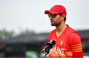 8 September 2021; Zimbabwe captain Craig Ervine speaking before match one of the Dafanews International Cup ODI series between Ireland and Zimbabwe at Stormont in Belfast. Photo by Seb Daly/Sportsfile