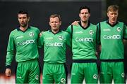 8 September 2021; Ireland players, from left, Andrew Balbirnie, William Porterfield, George Dockrell and Harry Tector during Ireland's Call before match one of the Dafanews International Cup ODI series between Ireland and Zimbabwe at Stormont in Belfast. Photo by Seb Daly/Sportsfile