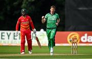 8 September 2021; Craig Young of Ireland celebrates claiming the wicket of Zimbabwe's Regis Chakabva during match one of the Dafanews International Cup ODI series between Ireland and Zimbabwe at Stormont in Belfast. Photo by Seb Daly/Sportsfile