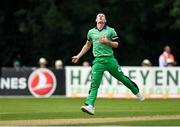 8 September 2021; Josh Little of Ireland reacts after conceding four runs during match one of the Dafanews International Cup ODI series between Ireland and Zimbabwe at Stormont in Belfast. Photo by Seb Daly/Sportsfile
