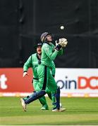 8 September 2021; Ireland wicketkeeper Lorcan Tucker catches Zimbabwe's Dion Myers during match one of the Dafanews International Cup ODI series between Ireland and Zimbabwe at Stormont in Belfast. Photo by Seb Daly/Sportsfile
