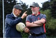 8 September 2021; Mícheál Ó Muircheartaigh with former Dublin footballer Brian Mullins at UCD during the reunion of club and intercounty GAA players trained by Mícheál Ó Muircheartaigh as part of a training group of Dublin based players in the 1970, '80's and '90's at UCD in Belfield, Dublin. Photo by Piaras Ó Mídheach/Sportsfile