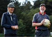 8 September 2021; Mícheál Ó Muircheartaigh with former Dublin footballer Brian Mullins during the reunion of club and intercounty GAA players trained by Mícheál Ó Muircheartaigh as part of a training group of Dublin based players in the 1970, '80's and '90's at UCD in Belfield, Dublin. Photo by Piaras Ó Mídheach/Sportsfile