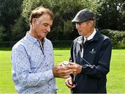 8 September 2021; Mícheál Ó Muircheartaigh with former Galway hurler Brendan Lynskey at UCD during the reunion of club and intercounty GAA players trained by Mícheál Ó Muircheartaigh as part of a training group of Dublin based players in the 1970, '80's and '90's at UCD in Belfield, Dublin. Photo by Piaras Ó Mídheach/Sportsfile
