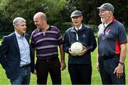 8 September 2021; Mícheál Ó Muircheartaigh, second from right, with, from left, former Mayo footballer Kevin McStay, former Kerry footballer Jack O'Shea and former Dublin footballer Brian Mullins at UCD during the reunion of club and intercounty GAA players trained by Mícheál Ó Muircheartaigh as part of a training group of Dublin based players in the 1970, '80's and '90's at UCD in Belfield, Dublin. Photo by Piaras Ó Mídheach/Sportsfile