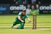 8 September 2021; Craig Young of Ireland runs-out Luke Jongwe of Zimbabwe during match one of the Dafanews International Cup ODI series between Ireland and Zimbabwe at Stormont in Belfast. Photo by Seb Daly/Sportsfile