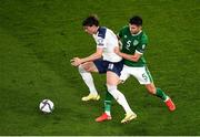 7 September 2021; Dušan Vlahovic of Serbia and John Egan of Republic of Ireland during the FIFA World Cup 2022 qualifying group A match between Republic of Ireland and Serbia at the Aviva Stadium in Dublin. Photo by Ben McShane/Sportsfile