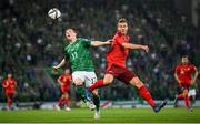 8 September 2021; Shayne Lavery of Northern Ireland in action against Nico Elvedi of Switzerland during the FIFA World Cup 2022 qualifying group C match between Northern Ireland and Switzerland at National Football Stadium at Windsor Park in Belfast. Photo by Stephen McCarthy/Sportsfile