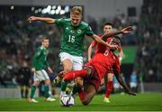 8 September 2021; Alistair McCann of Northern Ireland is tackled by Denis Zakaria of Switzerland during the FIFA World Cup 2022 qualifying group C match between Northern Ireland and Switzerland at National Football Stadium at Windsor Park in Belfast. Photo by Stephen McCarthy/Sportsfile