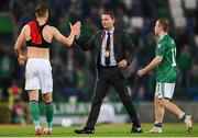 8 September 2021; Northern Ireland manager Ian Baraclough, right, and Daniel Ballard of Northern Ireland after their side's draw in the FIFA World Cup 2022 qualifying group C match between Northern Ireland and Switzerland at National Football Stadium at Windsor Park in Belfast. Photo by Stephen McCarthy/Sportsfile