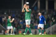 8 September 2021; Craig Cathcart of Northern Ireland applauds the supporters after his side's draw in the FIFA World Cup 2022 qualifying group C match between Northern Ireland and Switzerland at National Football Stadium at Windsor Park in Belfast. Photo by Stephen McCarthy/Sportsfile