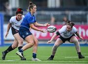 4 September 2021; Nikki Caughey of Leinster in action against Aishling O'Connell, left, and Kelly McCormill of Ulster during the IRFU Women's Interprovincial Championship Round 2 match between Leinster and Ulster at Energia Park in Dublin. Photo by Piaras Ó Mídheach/Sportsfile