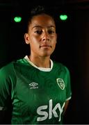 9 September 2021; A landmark partnership between Sky and the FAI has been announced today, which sees Sky becoming the first-ever, stand-alone Primary Partner of the Republic of Ireland Women's National Team. The four-year partnership means Sky will be Primary Partner of the Women's National Team through two major tournaments – the 2023 FIFA Women's World Cup in Australia / New Zealand and the 2025 UEFA Women's Championship. Pictured at the partnership announcement is Republic of Ireland Women’s national team player Rianna Jarrett. Photo by Brendan Moran/Sportsfile