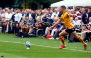 9 September 2021; John Cooney of Ulster kicks a conversion during the Pre-Season Friendly match between Saracens and Ulster at Honourable Artillery Company Grounds in London, England. Photo by John Dickson/Sportsfile