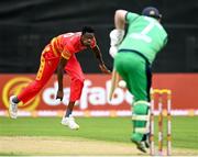 10 September 2021; Blessing Muzarabani of Zimbabwe bowls to Paul Stirling of Ireland during match two of the Dafanews International Cup ODI series between Ireland and Zimbabwe at Stormont in Belfast. Photo by Ramsey Cardy/Sportsfile