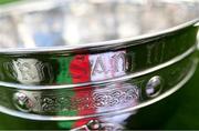 10 September 2021; The Mayo and Tyrone colours are reflected in the name of Sam Maguire Cup ahead of the GAA Football All-Ireland Senior Championship Final between Mayo and Tyrone at Croke Park in Dublin. Photo by Brendan Moran/Sportsfile