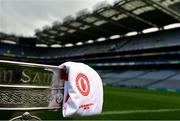 10 September 2021; The Sam Maguire Cup with the Tyrone jersey ahead of the GAA Football All-Ireland Senior Championship Final between Mayo and Tyrone at Croke Park in Dublin. Photo by Brendan Moran/Sportsfile