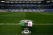 10 September 2021; The Sam Maguire Cup with the Mayo and Tyrone jerseys ahead of the GAA Football All-Ireland Senior Championship Final between Mayo and Tyrone at Croke Park in Dublin. Photo by Brendan Moran/Sportsfile