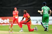 10 September 2021; Richard Ngarava of Zimbabwe during match two of the Dafanews International Cup ODI series between Ireland and Zimbabwe at Stormont in Belfast. Photo by Ramsey Cardy/Sportsfile