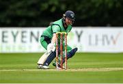 10 September 2021; Paul Stirling of Ireland during match two of the Dafanews International Cup ODI series between Ireland and Zimbabwe at Stormont in Belfast. Photo by Ramsey Cardy/Sportsfile