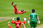10 September 2021; Sikandar Raza of Zimbabwe celebrates claiming the wicket of Paul Stirling of Ireland during match two of the Dafanews International Cup ODI series between Ireland and Zimbabwe at Stormont in Belfast. Photo by Ramsey Cardy/Sportsfile