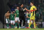 8 September 2021; Northern Ireland goalkeeper Bailey Peacock-Farrell and Switzerland goalkeeper Yann Sommer following the FIFA World Cup 2022 qualifying group C match between Northern Ireland and Switzerland at National Football Stadium at Windsor Park in Belfast. Photo by Stephen McCarthy/Sportsfile